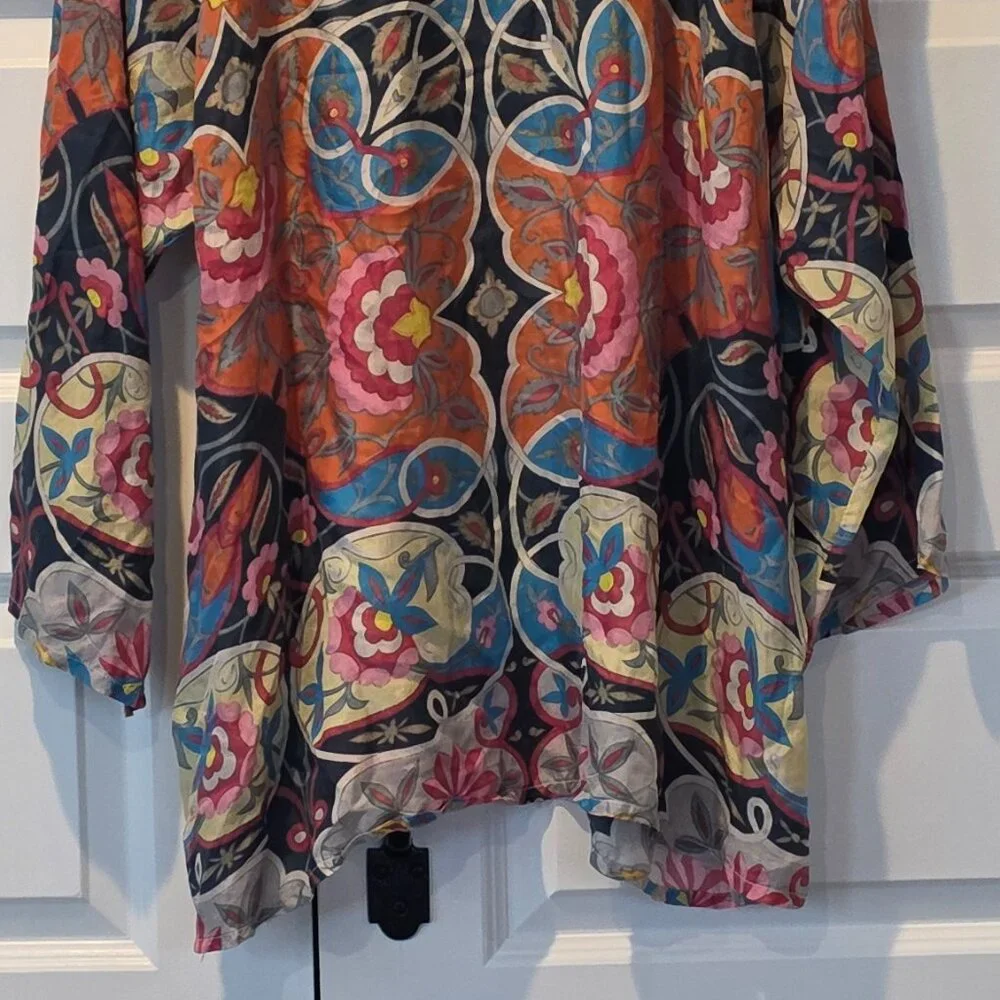 EUC: JOHNNY WAS Lentine Scarf Print Silk Blouse - Picture 6 of 9